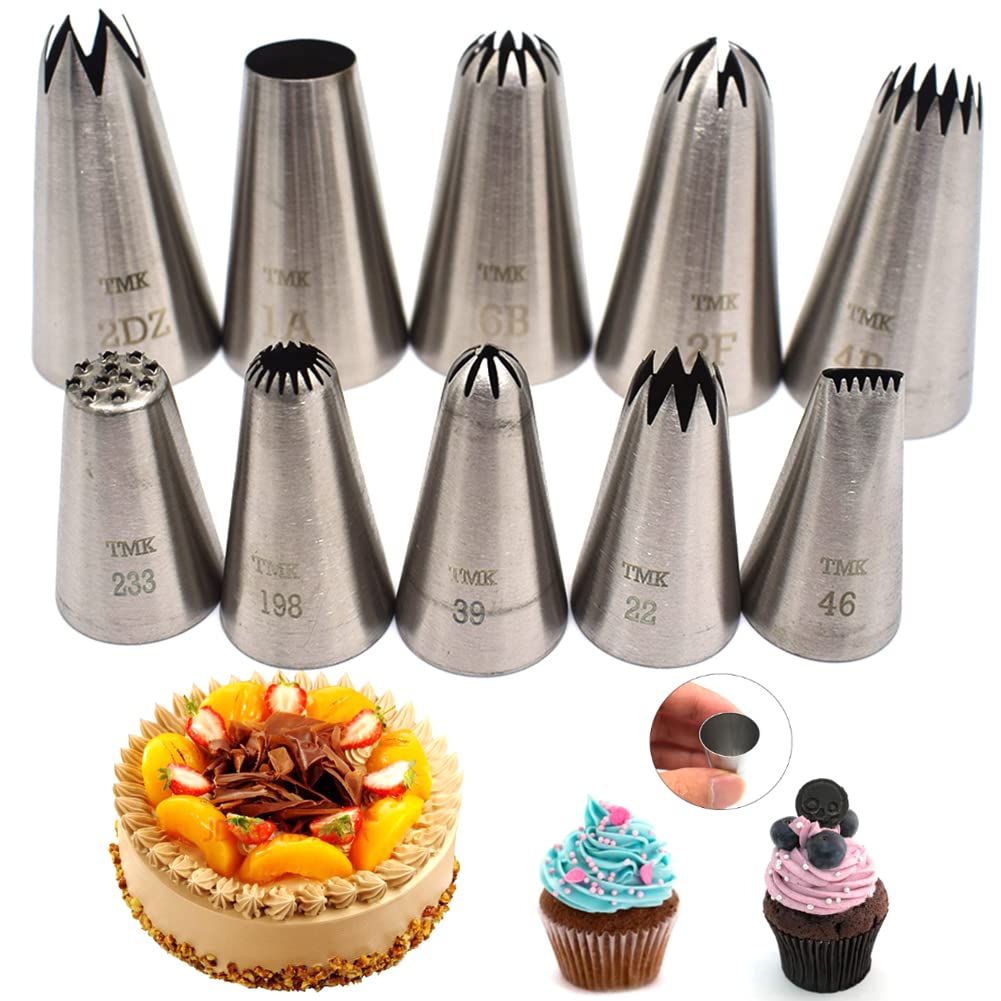 10 Pack Stainless Steel seamless Piping Icing tips, Large Piping Nozzle, Cake Decorating tools for baker