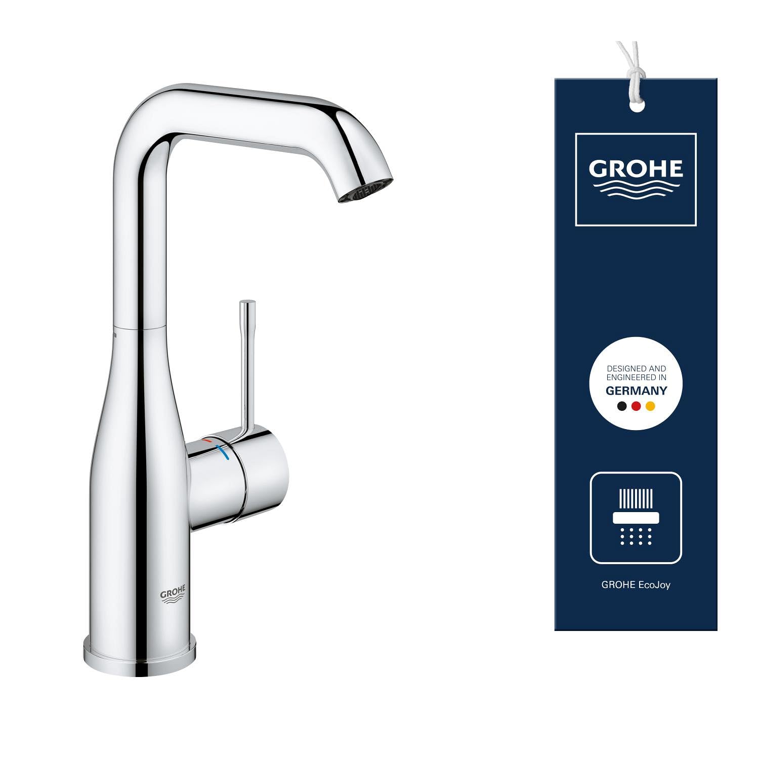 GROHE Essence Smooth Body Basin Mixer Tap (L-Size 244 mm, High Spout 360° Adjustable Swivel Range, 28 mm Ceramic Cartridge, Water Saving, 3/8 Inch Tails), Chrome, 23541001 — image 1
