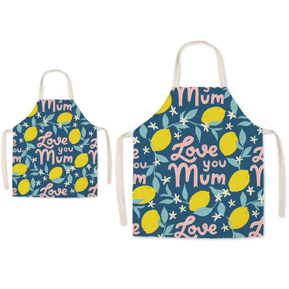 Eyands Parent and Child Apron for Cooking - Super Cute Pattern Linen Kitchen Apron for Mom Kids, Cooking Painting Gardening Apron(Lemon)