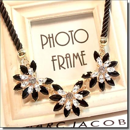 Amazon セレブ感 ブラック フラワー ビジュー ネックレス 編み込み ゴールド ネックレス 付 チョーカー レディース プレゼント パーティー 結婚式 誕生日 ネックレスセット 家電 カメラ