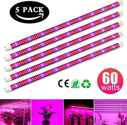 [5Pack] 60W Led Grow Light Tube, EnerEco T8 Plant Light Bar Red/Blue Spectrum for Greenhouse Hydroponic Indoor Plant Garden Growing Flowering, AC85-265V