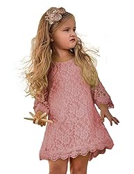 APRIL GIRL Flower Girl Dress, Lace Dress 3/4 Sleeve