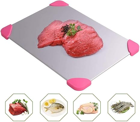 Amazon Co Jp 解凍トレイ 4つのシリコンボーダーが付いた高速解凍トレイ 冷凍食品 肉 鶏肉 魚 ステーキ用のアルミ合金高速解凍プレート ホーム キッチン