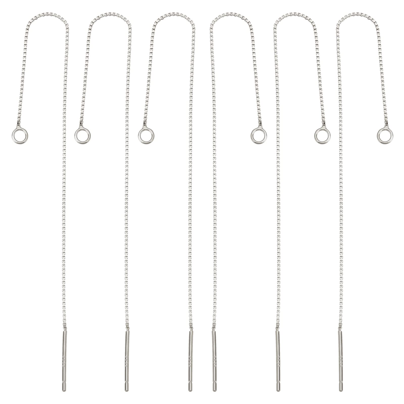 Beebeecraft 1 Box 3 Pairs Sterling Silver Threader Earrings 80mm Pull Through Threaded Long Chain Drop Tassel with Loop for Jewelry Earring Making