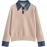 Zucige Womens Denim Lapel Sweater Oversized Long Sleeve Button Down Polo Knit Pullover Sweaters 2025 Fall Outfits