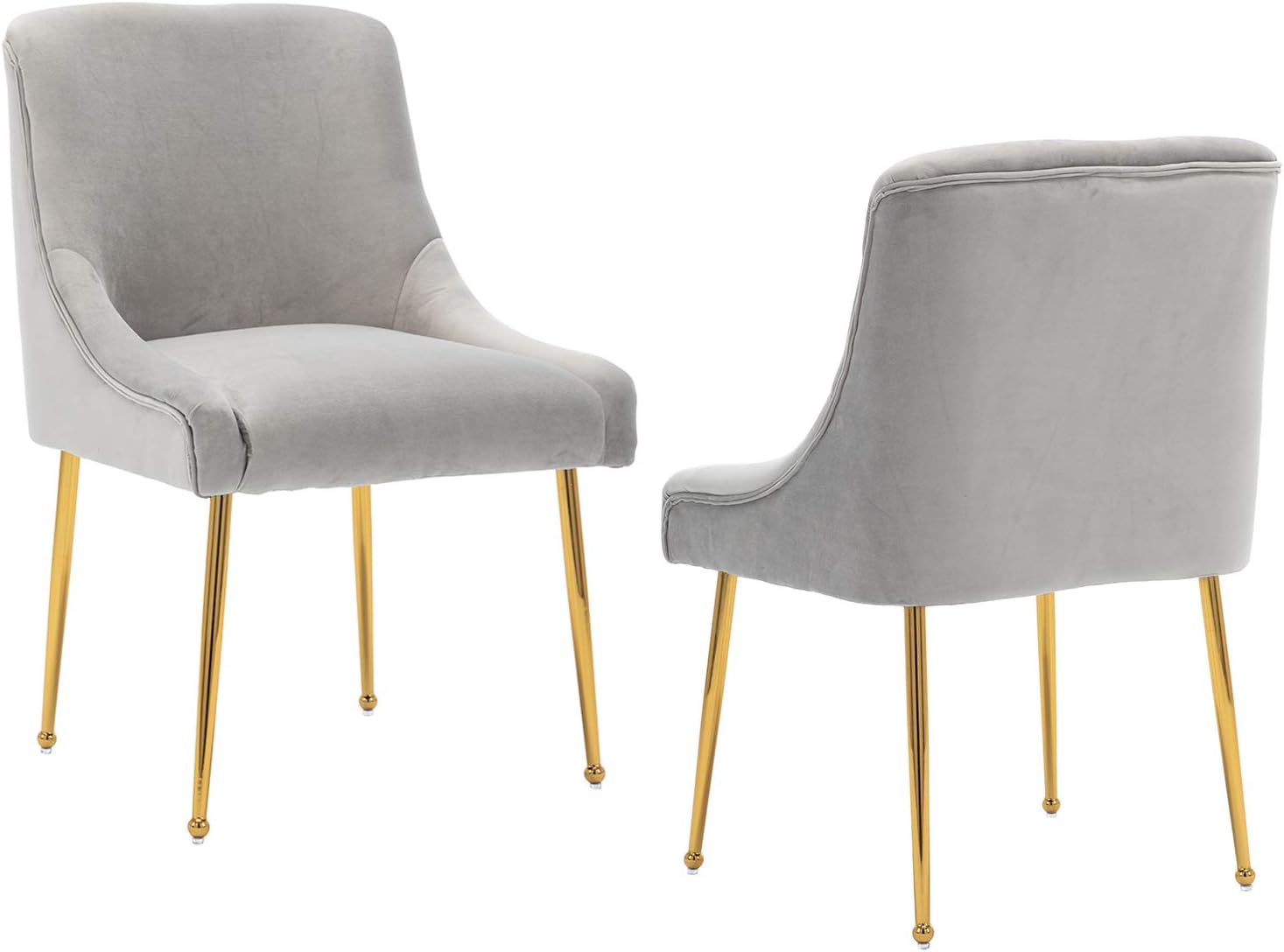 chairus Velvet Dining Chairs, Modern Upholstered Dining Room Chairs with Brass Metal Legs, Luxury Contemporary Kitchen Living Room Chairs, Set of 2 (Silver Gray)