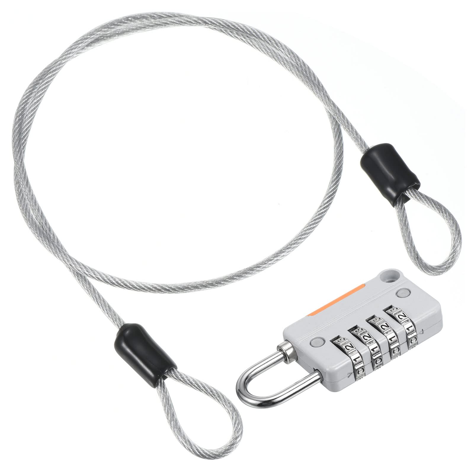 PATIKIL Security Steel Cable with 4 Digit Combination Lock, 1.6Ft Coated Safety Wire Rope Double Loop Padlock for Outdoor Travel Luggage, Gray