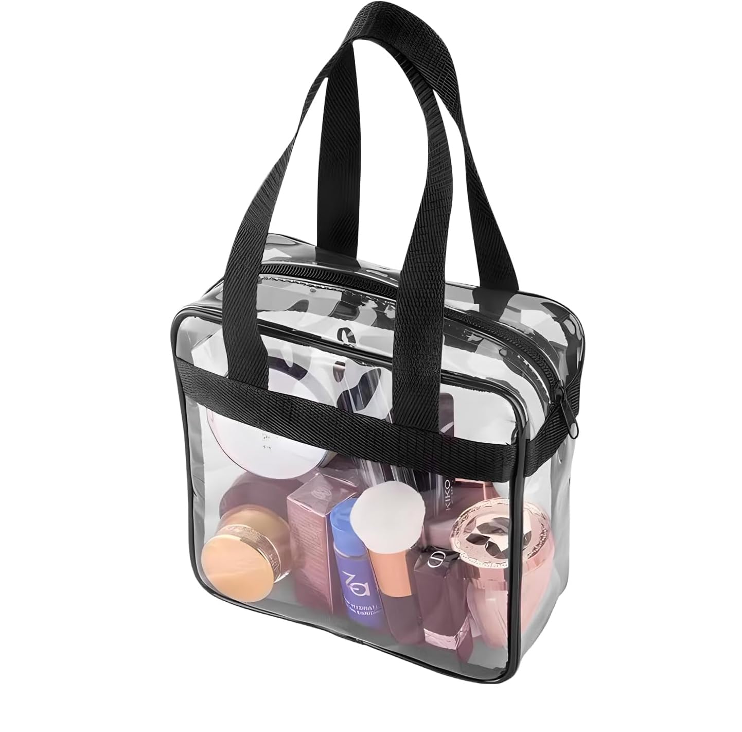 Wohlstand Travel Bag and Accessories Bag for Beach Clear Tote Bag Travel Case Transparent Waterproof Toiletry Handbag with Zipper for Vacation Travels Bathroom