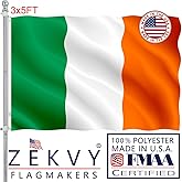 ZEKVY Irish Flag 3x5 Outdoor Made in USA - Double Sided Heavy Duty Vivid Color Irish National Flag Banners with 2 Brass Grommet