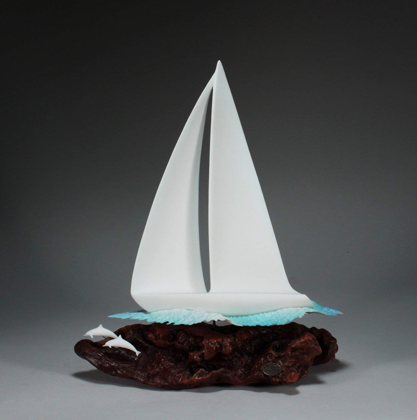 Sail Boat Yacht Sculpture with Dolphins from John Perry 16