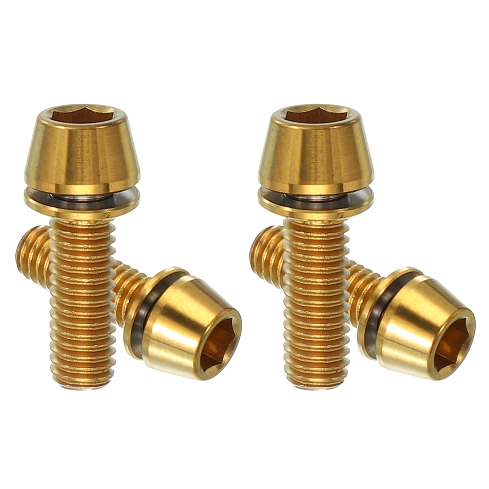 PATIKIL M6x18mm Titanium Bicycle Stem Bolt, 4 Pack Hex Tapered Head Bolt Mountain Bike Screw Replacement with Washer for Bicycle Stem Parts, Gold Tone