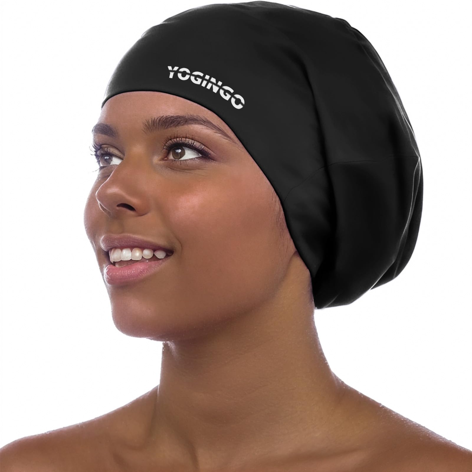 Photo 1 of Large Swim Cap - Swim Cap for Long Hair, Dreadlocks, Weaves, Hair Extensions, Braids, Curls & Afros - Silicone Swimming Cap for Women & Men, Keep Hair Dry (L)