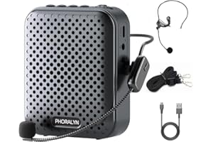 PHORALYN Voice Amplifier for Teachers with 2 Microphones, Portable Voice Amplifier with Headset Microphone, Personal Mini Voice Amplifier for Tour Guides Classroom Speaking Meetings Yoga (Dark Black)