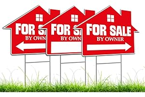 Set of 3 For Sale By Owner Yard Sign with Metal H Stakes - 12"x16" House For Sale Signs for Real Estate Agent Realtor Supplie