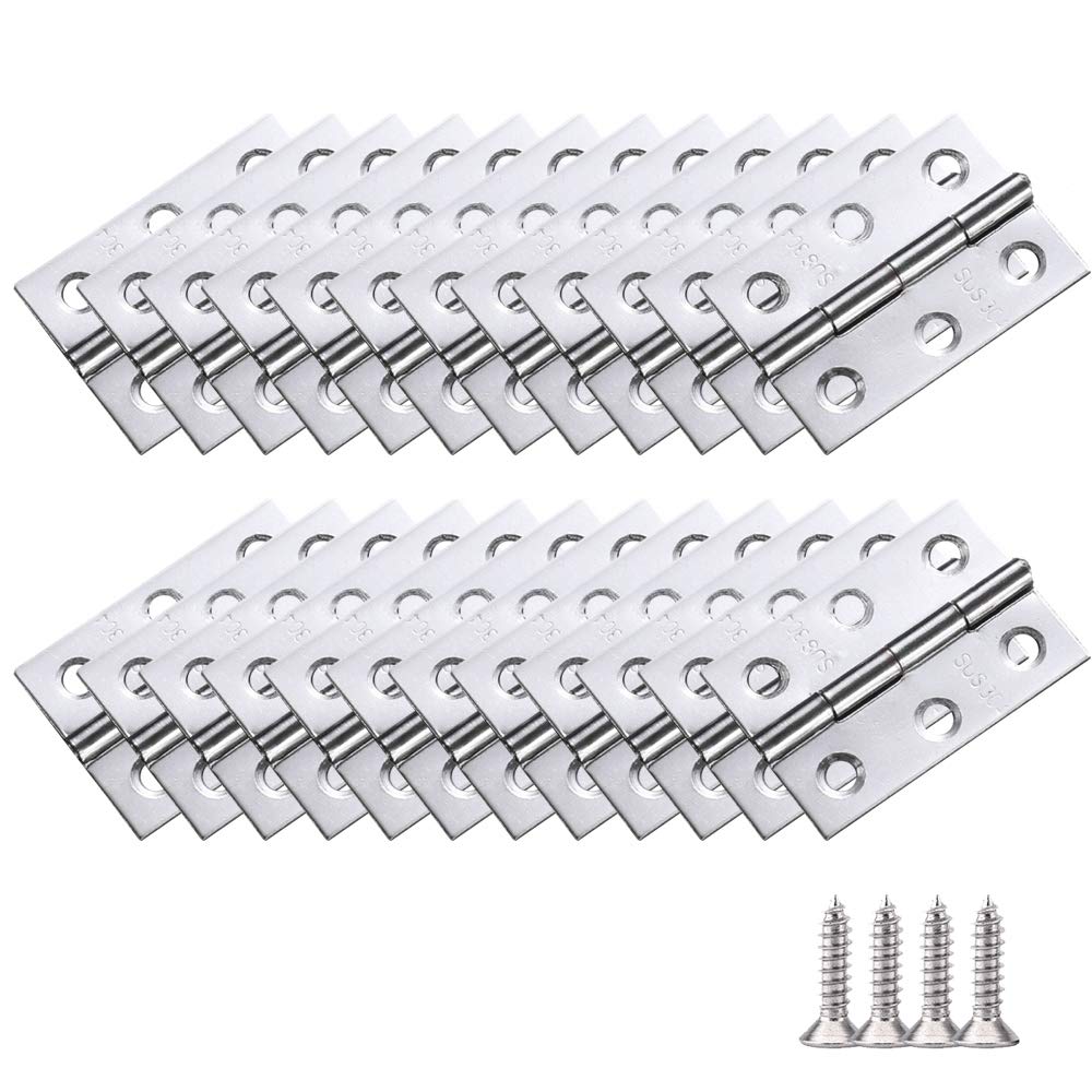 YOFASEN Stainless Steel Hinges - Durable Bearing Hinges Folding Butt Hinges Furniture Cabinet Door Hinges with Matching Fixing Screws, Silver, 2 Inch(44 * 31 * 1.0mm) - 24pcs