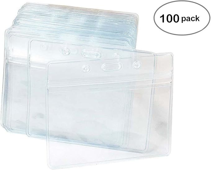 100 Pcs Clear Plastic Horizontal Name Tag Badge ID Card Holders Amazon