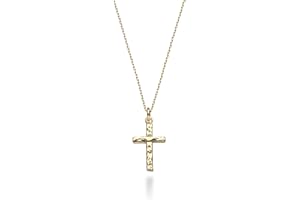 Miabella 925 Sterling Silver or 18Kt Yellow Gold Over Silver Italian Hammered Cross Pendant Chain Necklace 18 Inch Made in Italy