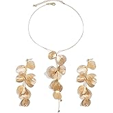WCRAZYE Gold Flower Statement Floral Necklace Earring Sets for Women Fashion Petal Statement Necklace 14K Gold Plated Large Petals Necklace Unique Boho Floral Jewelry Accessessories Romantic Cool Gifts