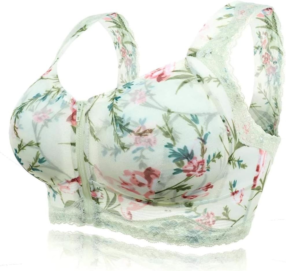 YounthoneNew Ladies'Sports Underwear-Women's Comfort No Steel Ring Bra Front Buckle Zero Pressure Support Bra Front Zipper Support Bra Sexy Floral Bra Underwear Fashion Casual Breathable Stretch