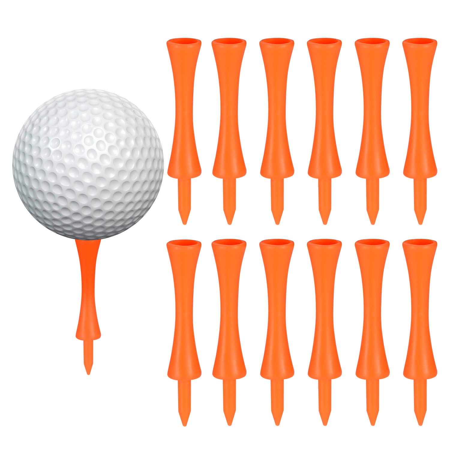 Zocipro 100Pcs 70mm Plastic Golf Tees - Durable Castle Golf Tees for Driver, Practice Mats and Plastic Balls (Orange)