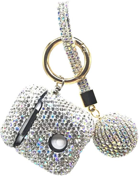 AirPods Case Cover for Woman,Girls Personality Creative Rhinestones Airpods Protective Cover with ball keychain…