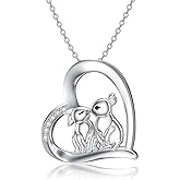 LWXIE Diamond Bunny Necklace for Women 925 Sterling Silver Rabbit Heart Pendant Necklace with Lab Grown Diamonds Cute Rabbit & Bunny Jewelry Gifts for Her