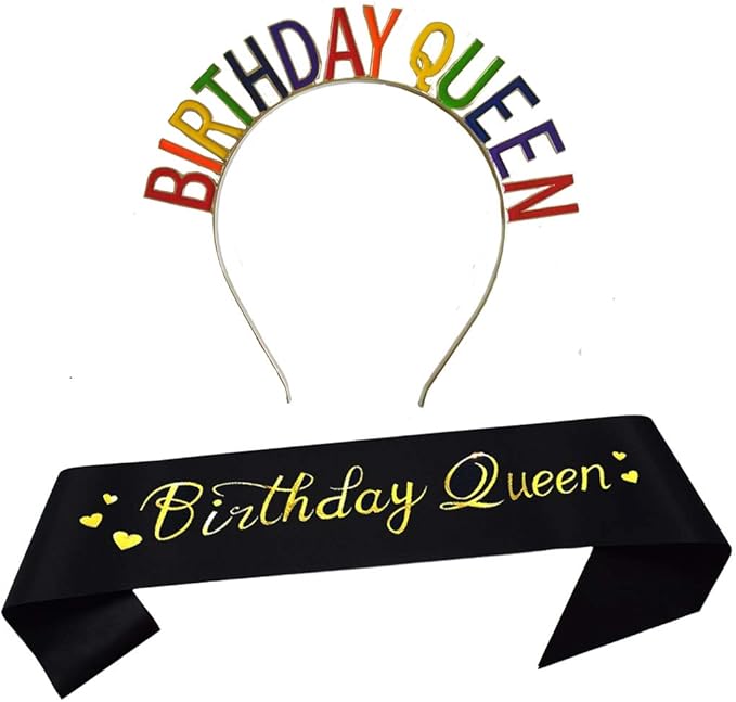 Dgasin Birthday Queen Tiara and Sash Happy Birthday Party Supplies