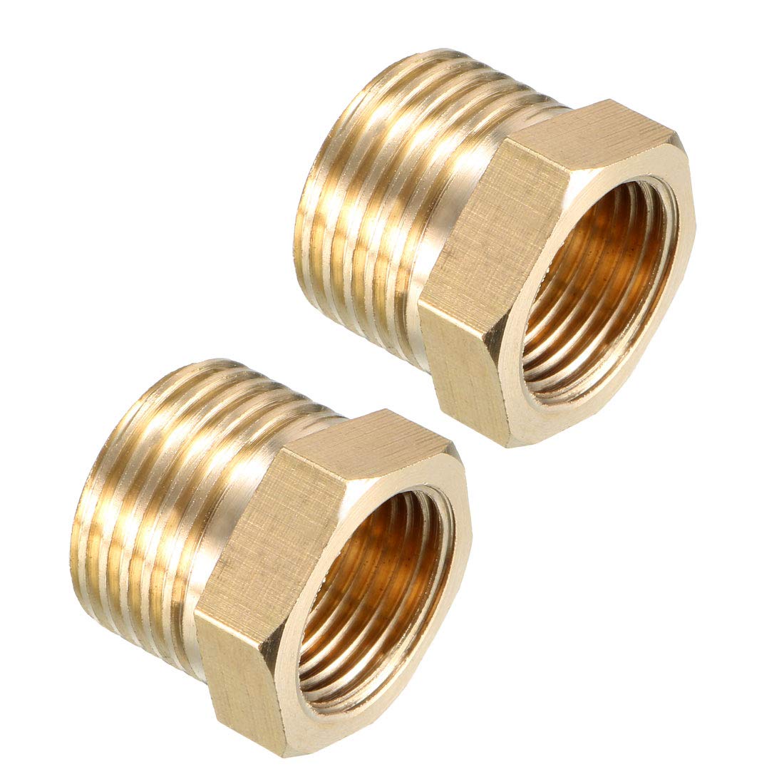 sourcing map Brass Threaded Pipe Fitting G1/2 Male x G3/8 Female Hex Bushing Adapter 2pcs