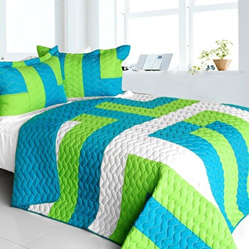 Onitiva[Sofia Jannok] Vermicelli-Quilted Patchwork Geometric Quilt Set Full/Queen