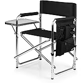 PICNIC TIME Sports Chair with Side Table and Armrest Caddy, Lightweight Aluminum Folding Outdoor Camping Chair for Adults, Po