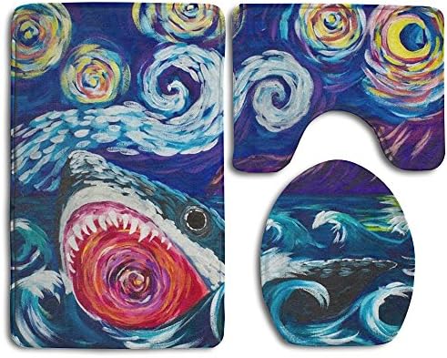 Great White Shark Learn Van Gogh Bath Rugs Contour Mat And Lid Cover Bathroom Rug Mats Set 3 Piece -Perfect Combination Of Luxury And Comfort