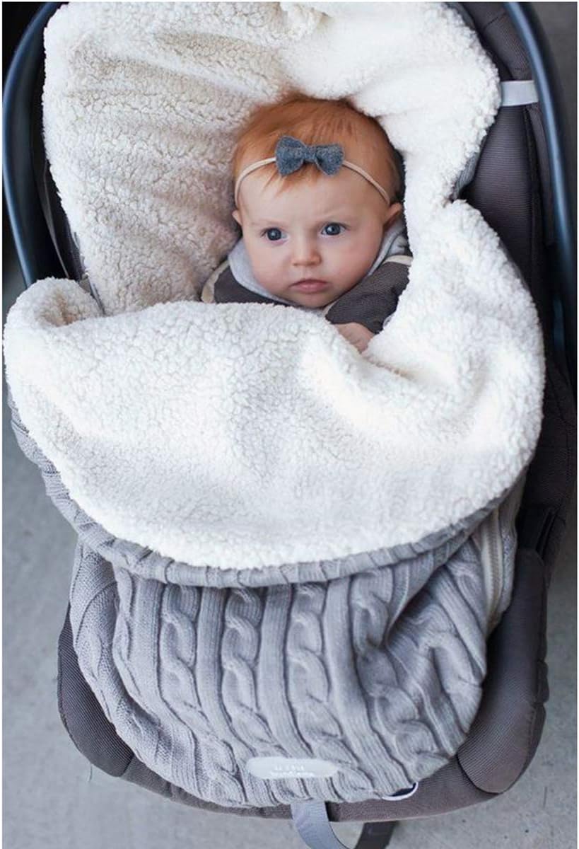 MengqiyNewborn Baby Swaddle Blanket, Thick Baby Kids Toddler Knit Soft Warm Fleece Blanket Swaddle Sleeping Bag Sleep Sack Stroller Unisex Wrap for 0-12 Month Baby Boys Girls - Grey