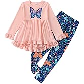 Yoxindax Toddler Kid Girl Clothes Ruffle Sleeve High Low Top Floral Allover Pants Fall Winter Outfit Set