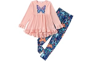 Yoxindax Toddler Kid Girl Clothes Ruffle Sleeve High Low Top Floral Allover Pants Fall Winter Outfit Set