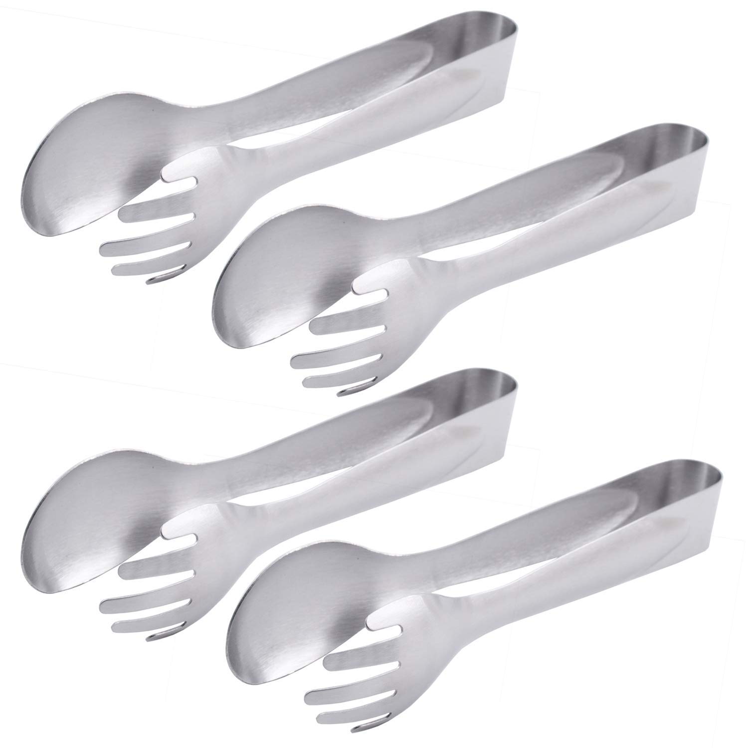 HINMAY Serving Tongs 8-Inch Stainless Steel Salad Tongs Fork and Spoon Tongs, Set of 4