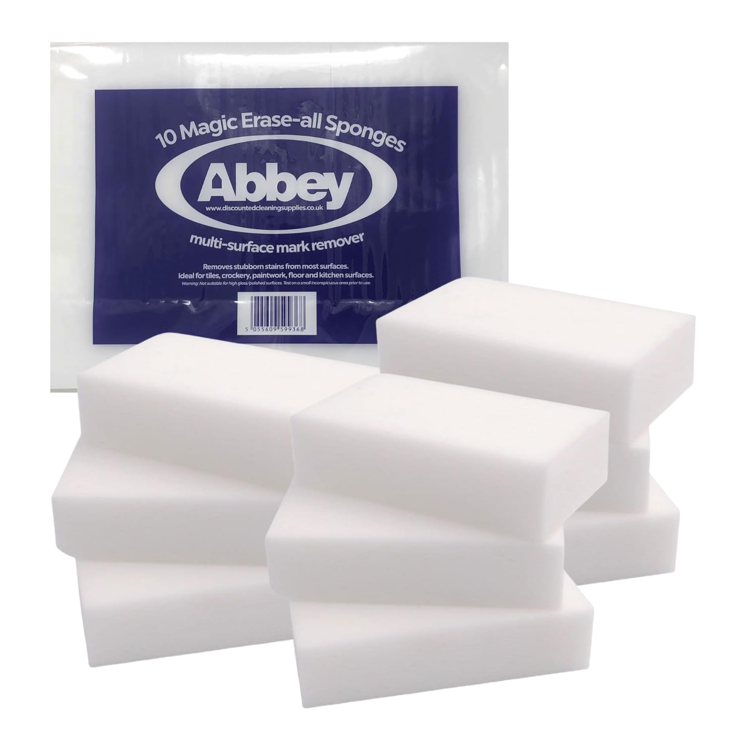 Abbey 10 White Magic Eraser Sponge for Cleaning – Cleaning Melamine Sponges for Stain & Mark Removal – Magic Eraser Sponge for Walls, Kitchens, Bathrooms, Paint Eraser -Dust Sponge 9.9x6x2.5cm