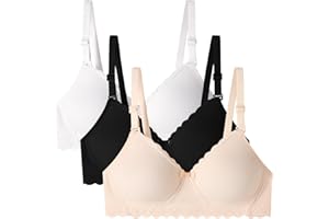Lohhbve Teen Girls Bra Lightly Lined Wireless Cotton Bralette Breathable for 10-16 Years with Adjustable Straps 3 Pack