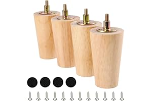 CtopoGo Wooden Solid Wood Round Furniture Legs 4 Inch Set of 4 Mid-Century Modern Sofa Replacement Parts Couch Bed Coffee Chair Desk Table Feet Legs with Pre-Drilled Bolts