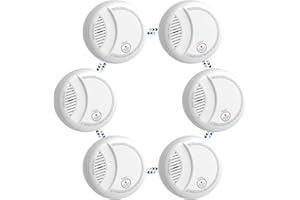 Hapippofa Interlinked Smoke Detector, Wireless Interconnected Smoke Alarm, 10-Year Sensor, Silence/Test Button & 9V Battery Backup for Whole Home Safety 6PCS