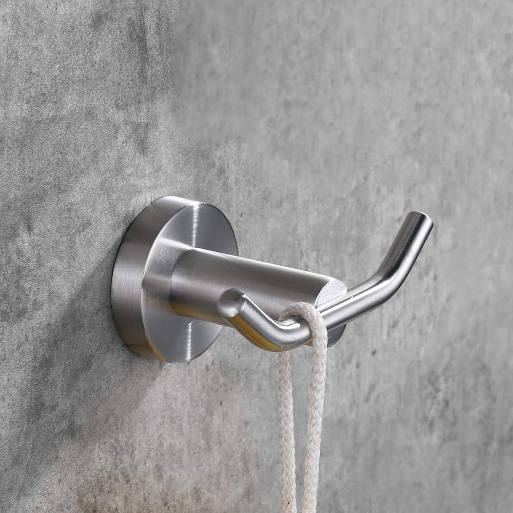 DESFAU Double Robe Hook, 304 Stainless Steel Coat and Towel Hooks for Bathroom Wall Mounted, Brushed Nickel: Home & Kitchen
