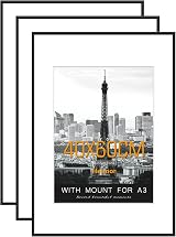 Hesmor 40x60cm Picture Frame Black Aluminum Acrylic Mat Set of 3