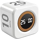 WAFHX Rotating Timer Cube for Productivity &mdash; 5/25/10/50 Minutes Preset, Digital Gravity Sensor Desk Visual Timer for ADHD, Silent Mode, Ideal for Office, Study, Kitchen &amp; Kids (White)