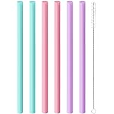 Joshey 6PCS Replacement Straws for Owala FreeSip 24oz & 32oz Water Bottles - Reusable Plastic Straws with 1 Cleaning Brush, Travel Tumbler Accessories Parts - 3 Colors (Pink, Green, Purple)