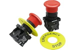 mxuteuk 2pcs 22mm 2 NC Red Mushroom Emergency Stop Push Button Switch AC 660V 10A, 1 Year Warranty HB2-ES544