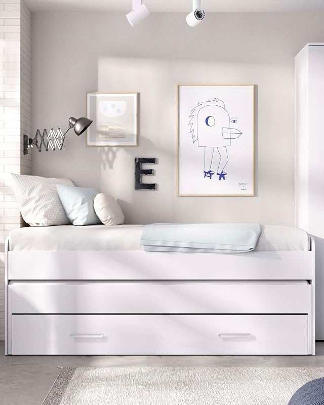 DEKIT - Pack Ahorro Juvenil Cama Nido Pema, 2 Somieres Lama Ancha con 2 Colchones viscoelásticos Nova 90 x 190