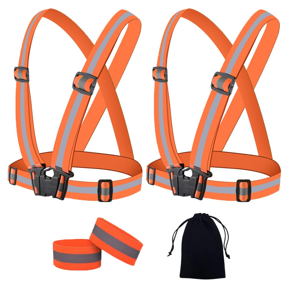 BOZEVON Unisex Reflective Safety Vest for Adults & Kids - High Visibility Led Reflective Safety Vest Lightweight and Adjustable Suitable for Running, Dog Walking, Hiking, Jogging, Package 4