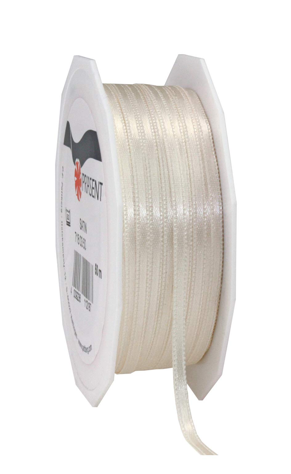Präsent - Satin Ribbon Ivory 3 mm Width, 50 m Length