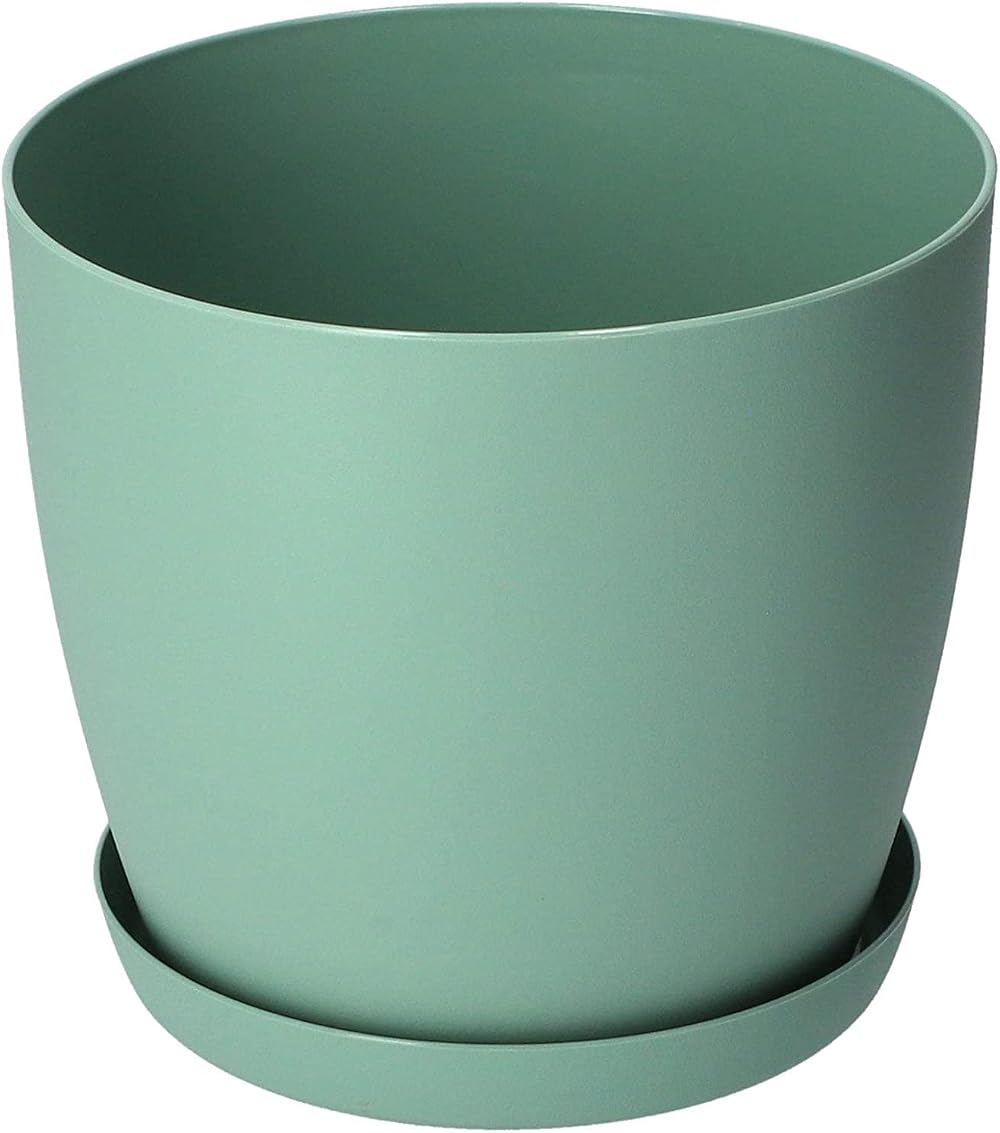 B2C Flower Pots 8 Sizes 6 Colours Matt Plastic Planter with Saucer Green 12 cm