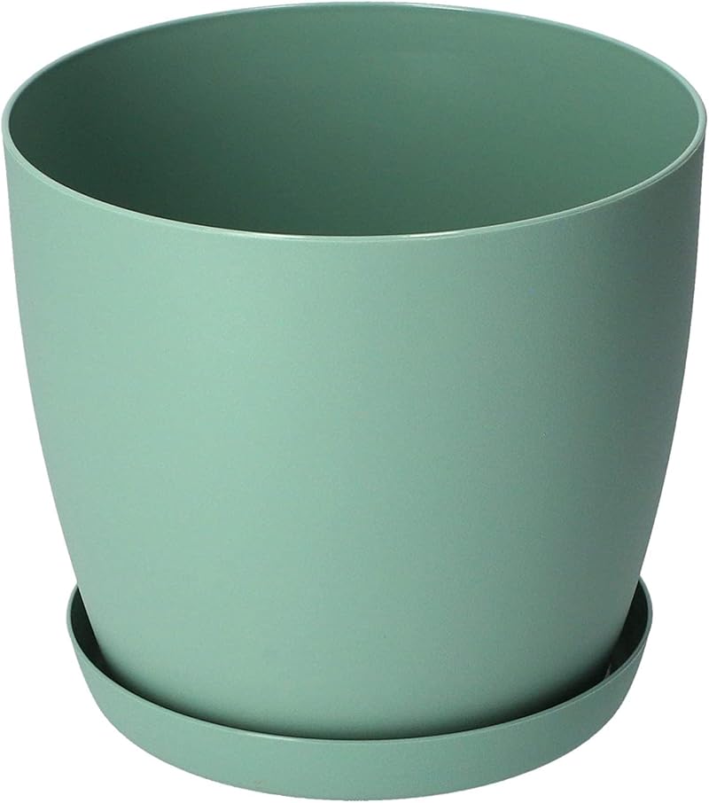 B2C Flower Pots 8 Sizes 6 Colours Matt Plastic Planter with Saucer Green 12 cm
