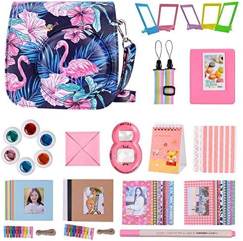 Goocor 15 in 1 Instax Mini 9 Camera Accessories Set for Fujifilm Instax Mini 9/ Mini 8/ Mini 8+ Camera,Includes Mini 9 Case (Black Flamingos 2)